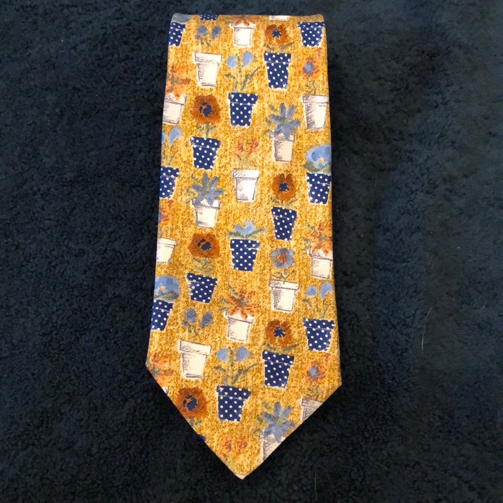 🇮🇹Ermenegildo Zegna signature silk flower pot design vintage tie
